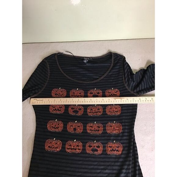 Style&Co. Women Ribbed Striped Jack-O-Lantern Halloween Shirt Sz.Med Black NWT - Picture 7 of 12